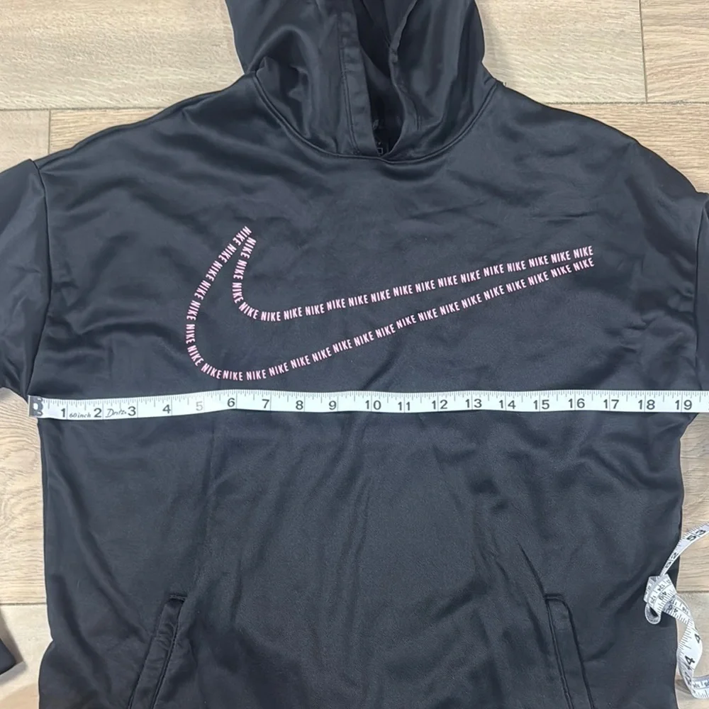 Nike Youth Girls Therma Fit Black Hoodie Pink Logo